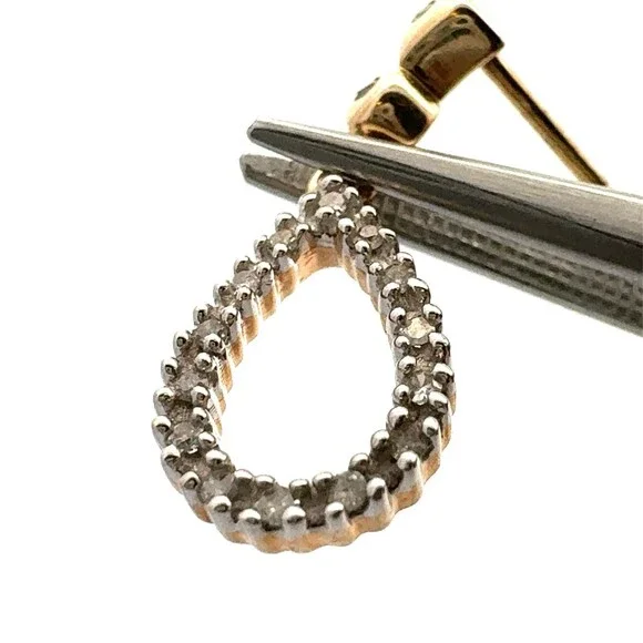 Designer 10k Yellow Gold Diamond Pave Teardrop Cut Out Dangle Drop Earrings